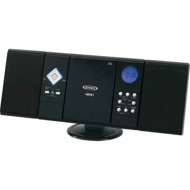 JENSEN® 2-Watt Wall-Mountable Home Stereo System with Built-in Speakers, CD Player, AM/FM Radio, Alarm Clock, Aux, and Remote, JMC-180