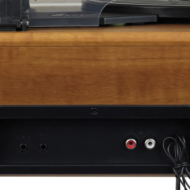 JENSEN® 4-Watt 3-Speed Belt-Drive Manual Turntable with Built-in Speakers, Bluetooth®, Cassette Player/Recorder, AM/FM, and 45-RPM Adapter, JTA-385