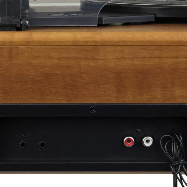 JENSEN® 4-Watt 3-Speed Belt-Drive Manual Turntable with Built-in Speakers, Bluetooth®, Cassette Player/Recorder, AM/FM, and 45-RPM Adapter, JTA-385