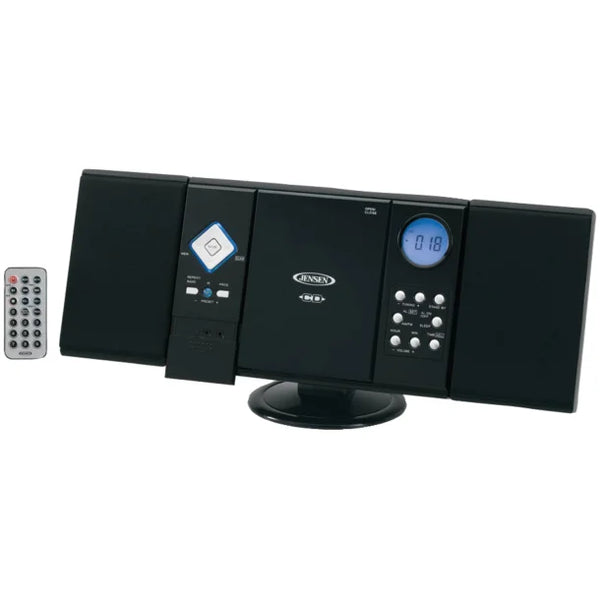JENSEN® 2-Watt Wall-Mountable Home Stereo System with Built-in Speakers, CD Player, AM/FM Radio, Alarm Clock, Aux, and Remote, JMC-180