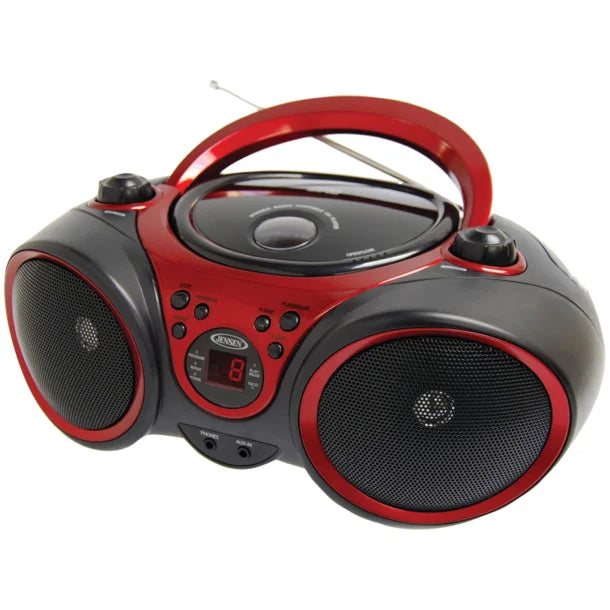 JENSEN® Portable CD Player with AM/FM Stereo Radio, CD-490 (Black/Red)