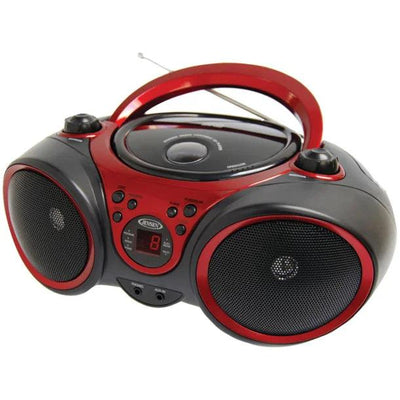 JENSEN® Portable CD Player with AM/FM Stereo Radio, CD-490 (Black/Red)