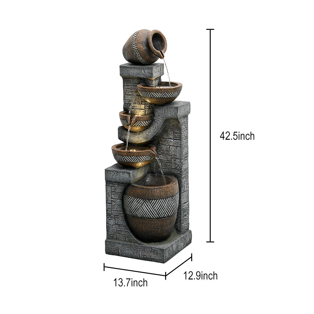 Resin Carved Clay Urn Outdoor Water Fountain 42 Inch
