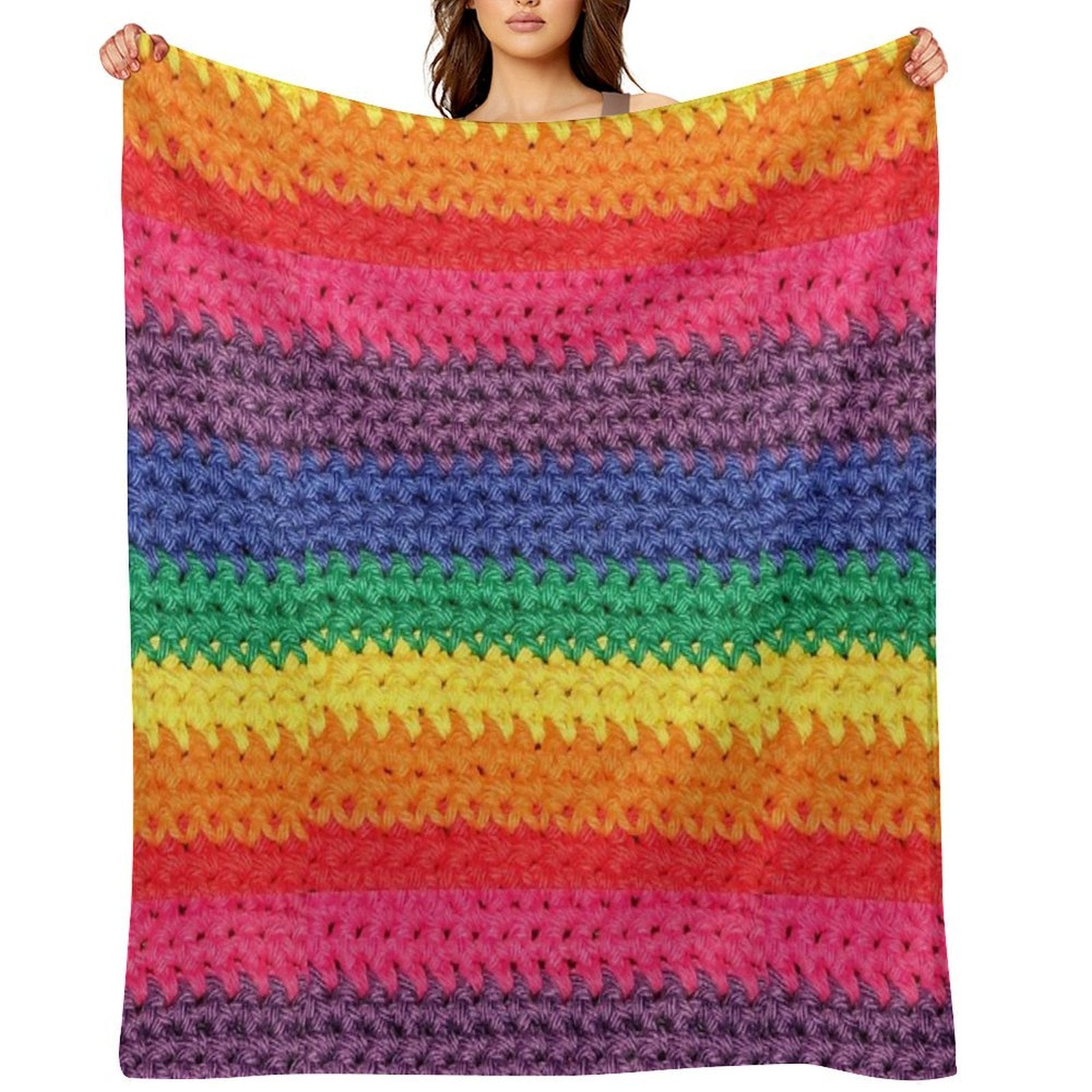 Crochet Rainbow Wrinkle-free Throw Blanket