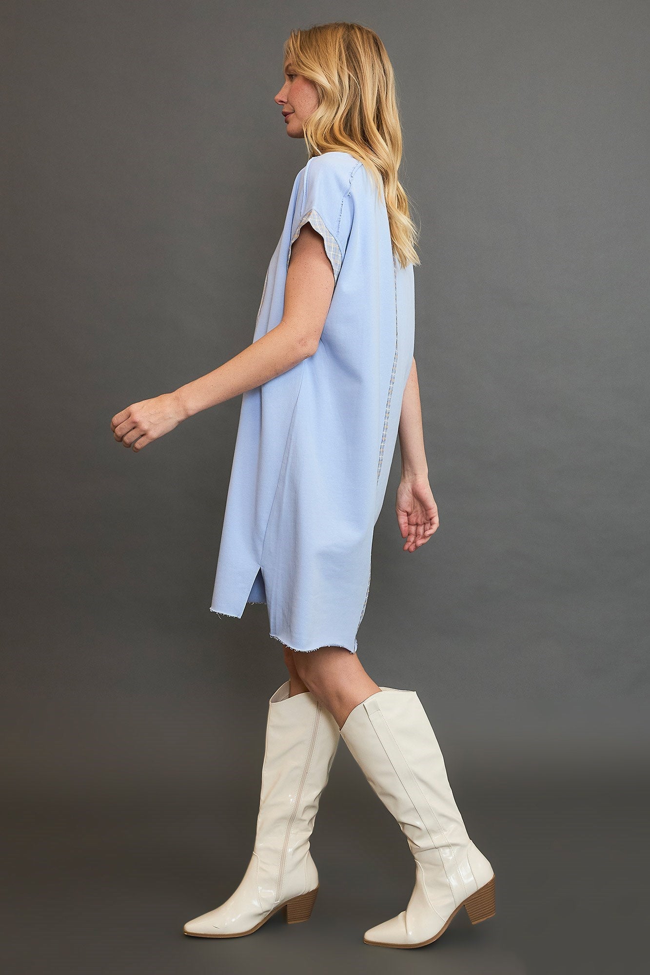 Peace Plaid Applique Short Sleeve Mini Dress – Chic and Stylish Plaid Dress with Applique Detailing for a Trendy and Versatile Look