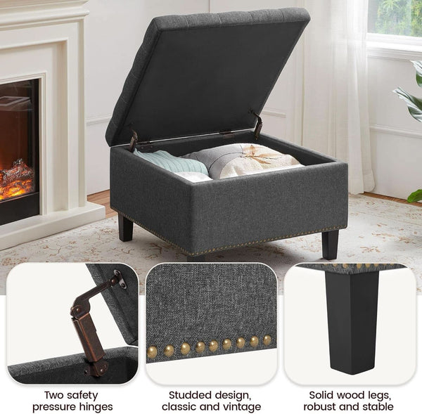28 Inch Entryway Ottoman Bench Charcoal With Storage
