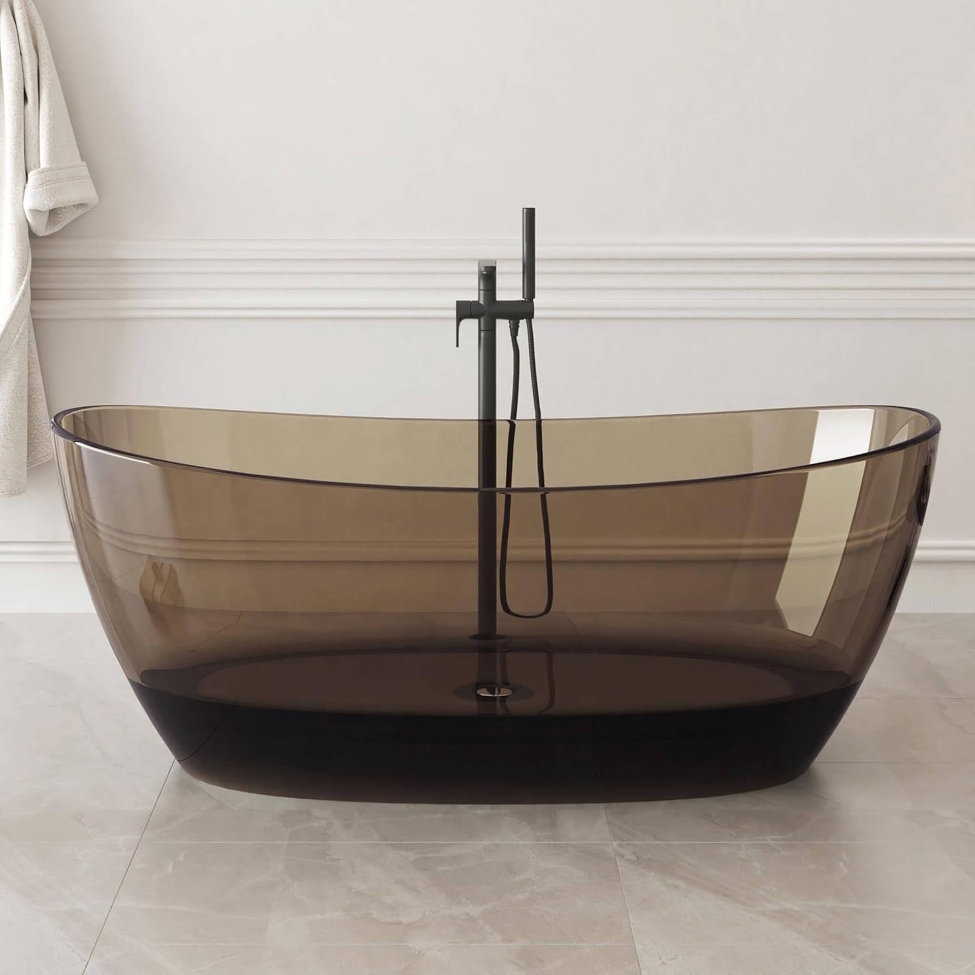 [65X33.5-Inch] Freestanding Modern Oval Stone Resin Soaking Tub With Overflow Drain (SAK39231)