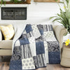 DaDalogy Navy Blue Patchwork Quilted Lap Throw Blanket – Farmhouse Cottage Style Cotton Throw – Ideal for Sofa or Bed – 50