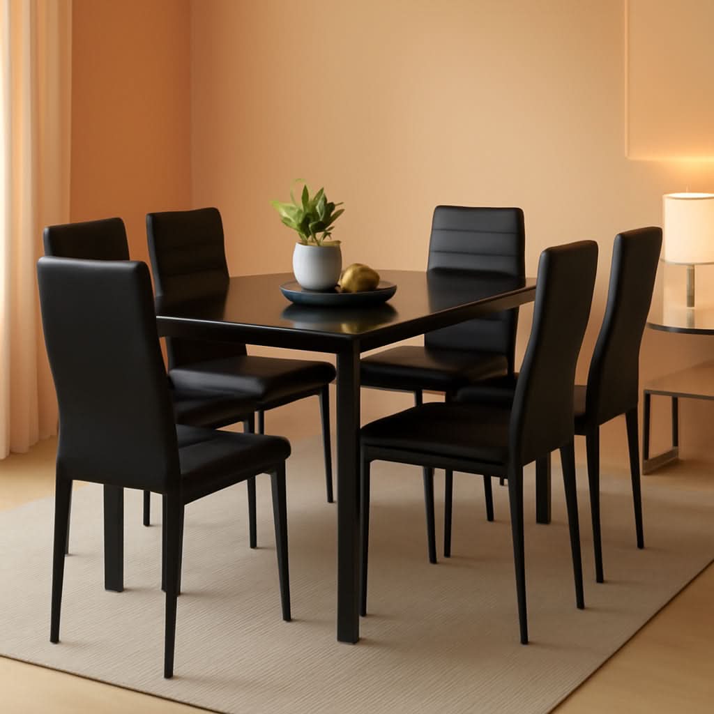 Tempered Glass Ultra Lux Countertop Dining Table Set Black 51 Inch