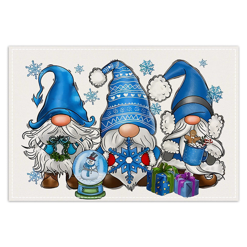 Christmas gnome printed placemat blue series linen dining table insulation mat holiday party decoration table mat