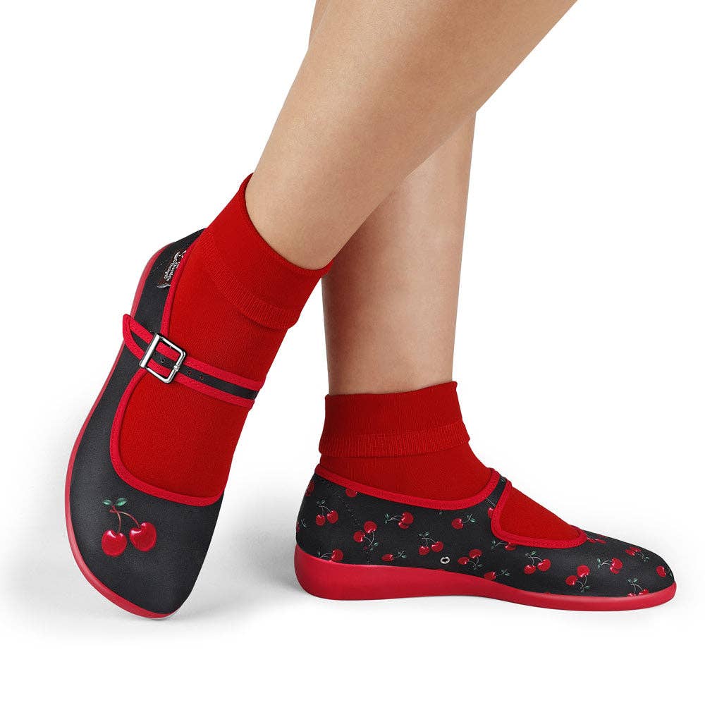 Hot Chocolate Design - Chocolaticas® Cherry Black Women’s Mary Jane Flat Shoes: 39 HCD/ 9 US/ 10.11