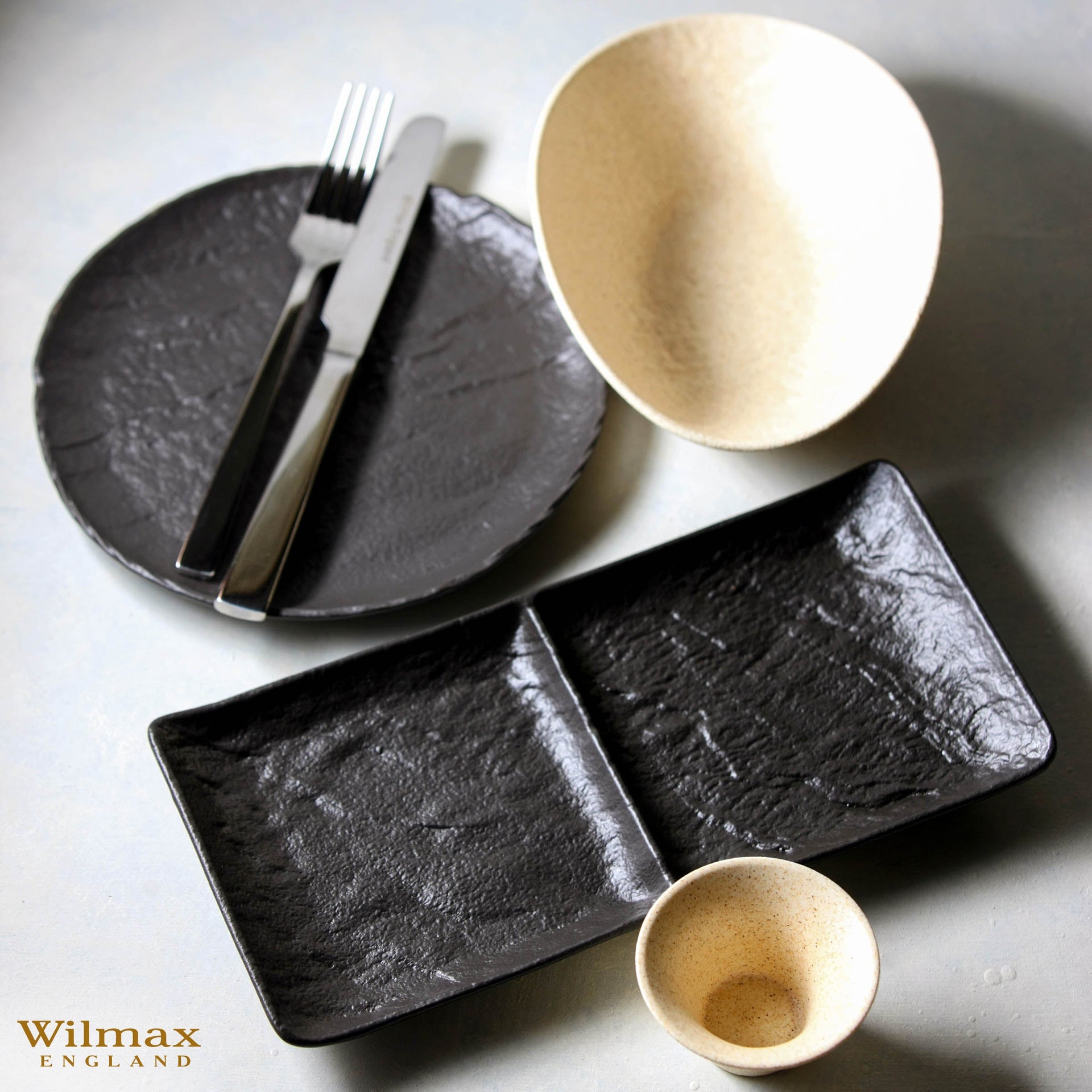 Black Porcelain Slate look Rectangular 2 Section Dish 10.5