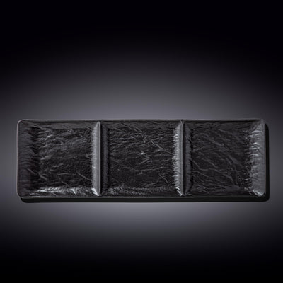 Black Porcelain Slate look Rectangular 3 Section Dish 16