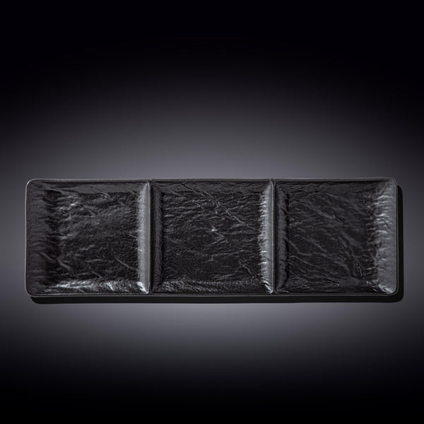 Black Porcelain Slate look Rectangular 3 Section Dish 16
