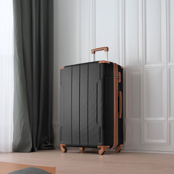 Hardshell Luggage Spinner Suitcase with TSA Lock Lightweight Expandable 24'' (Single Luggage) Black Brown + ABS + 24 Inch