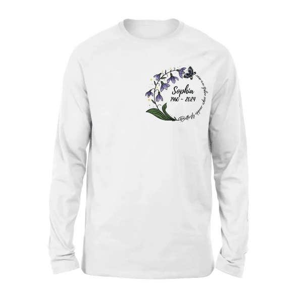 Personalized Memorial T-shirt/Long Sleeve/Sweatshirt/Pullover Hoodie - Memorial Gift - Butterflies Appear When Angels Are Near