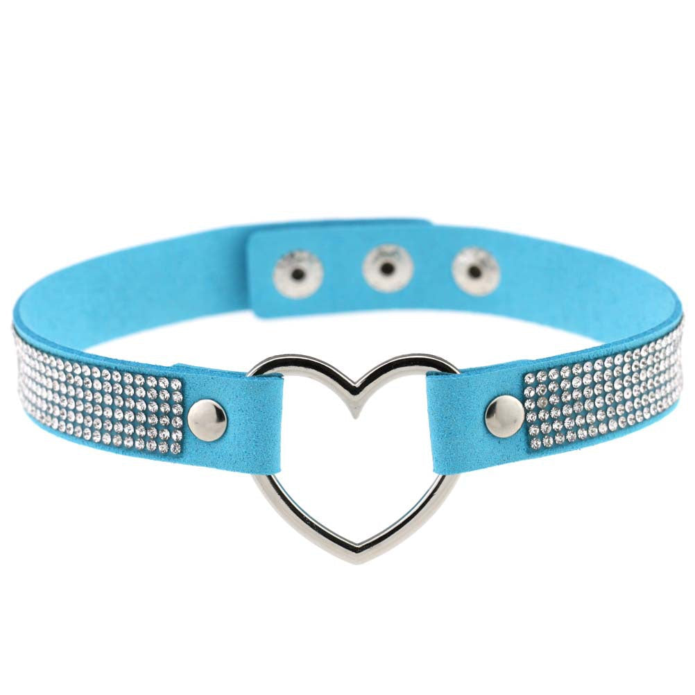Japan's Harajuku Soft Girl Black Rhinestone Peach Heart Love-Shaped Collar Women's Neck Strap Collarbone Necklace Short