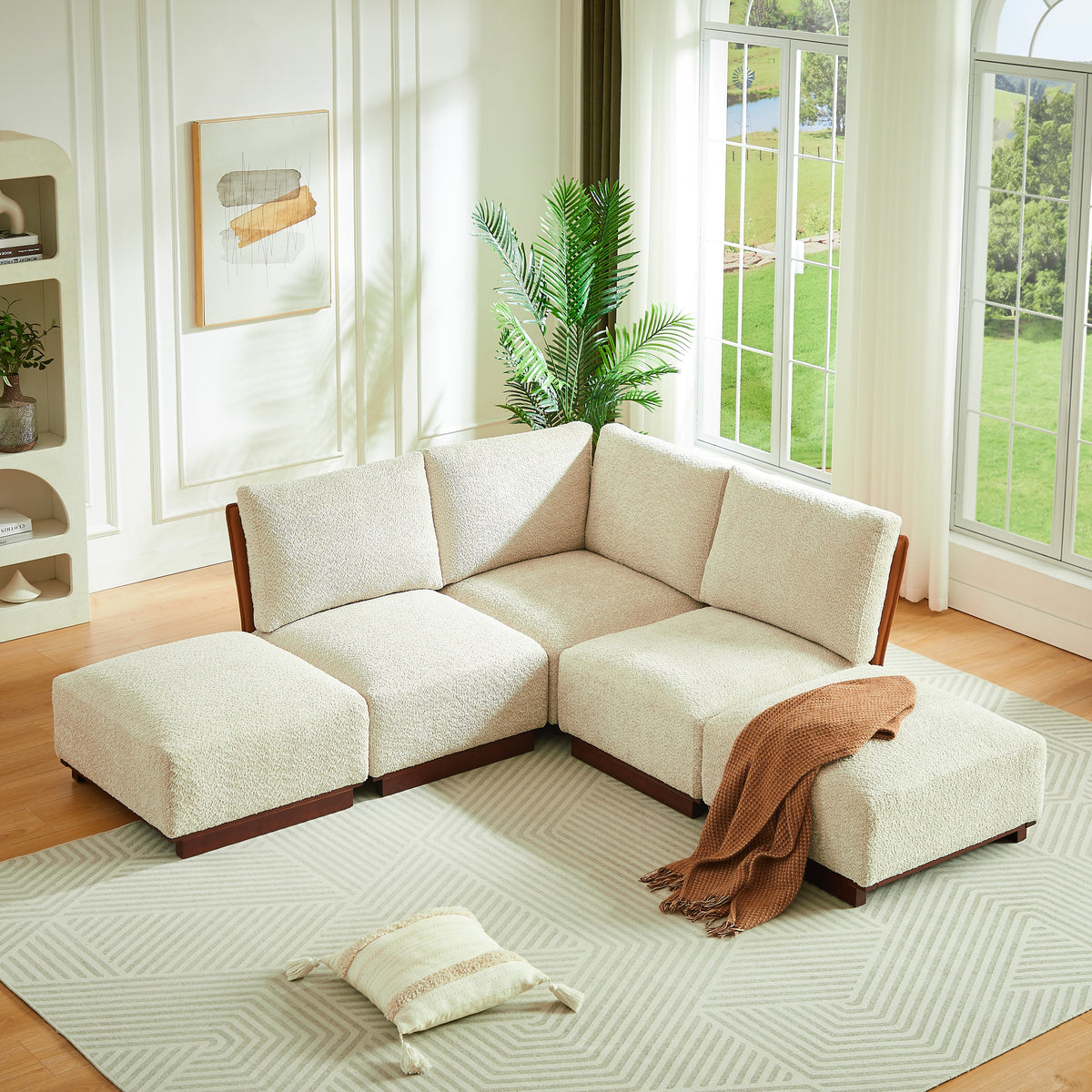 Velora 88.5 in. 5-Piece V Shaped Boucle Modular Sectional Sofa