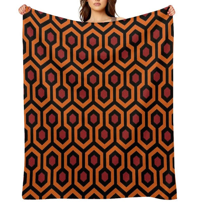 Geometric Pattern Looped Hexagons OrangeRedBlack Throw Blanket