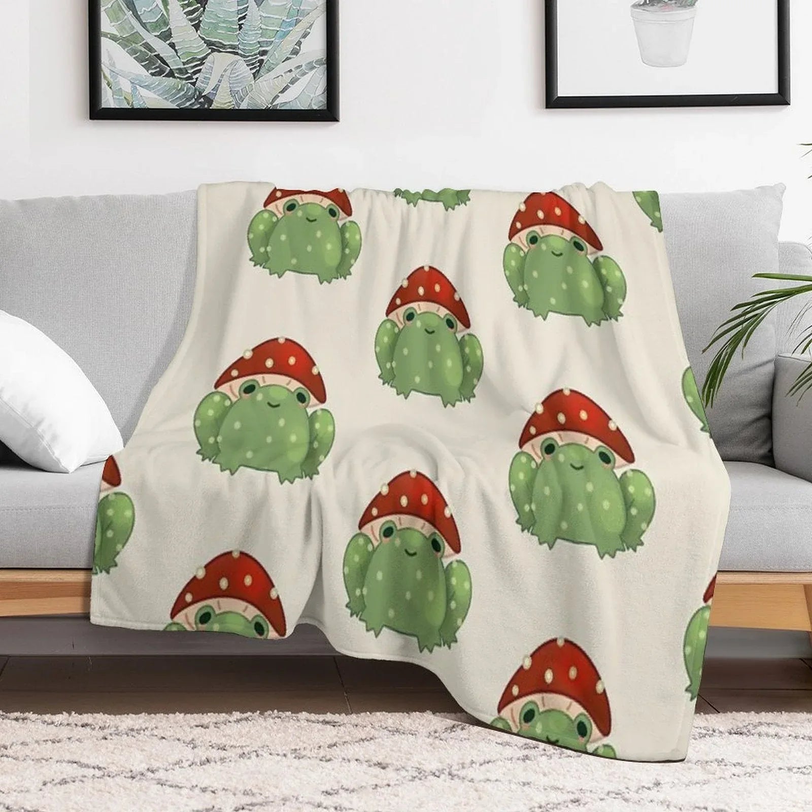 Mushroom Frog Throw Blanket