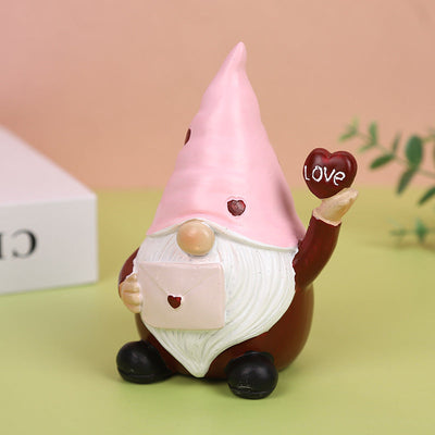 Valentine's Day Dwarf Doll Resin Gift Ornament Desktop Decoration Pink Hat Dwarf