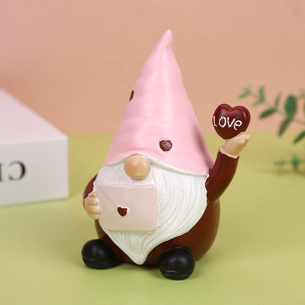 Valentine's Day Dwarf Doll Resin Gift Ornament Desktop Decoration Pink Hat Dwarf