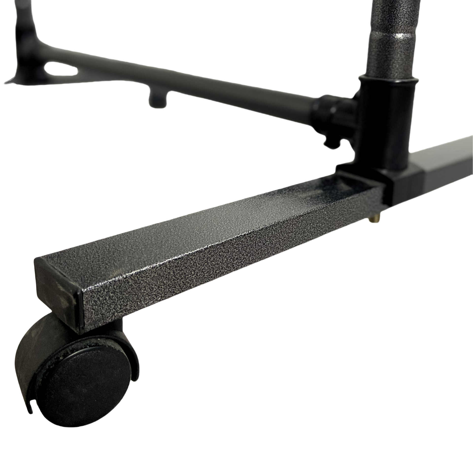 Short clothes hanger with chassis and wheels, heavy-duty rolling clothes hanger, black