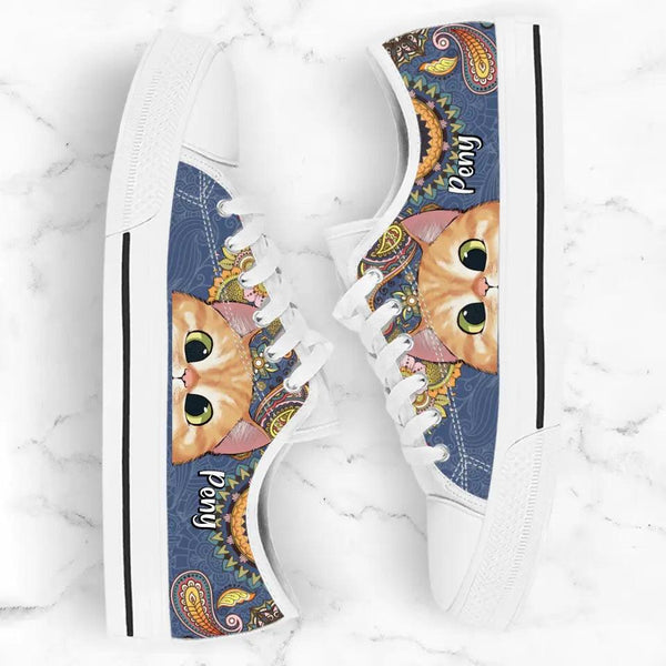 Personalized Mandala Cat Low Top Sneakers - Gift For Cat Lovers