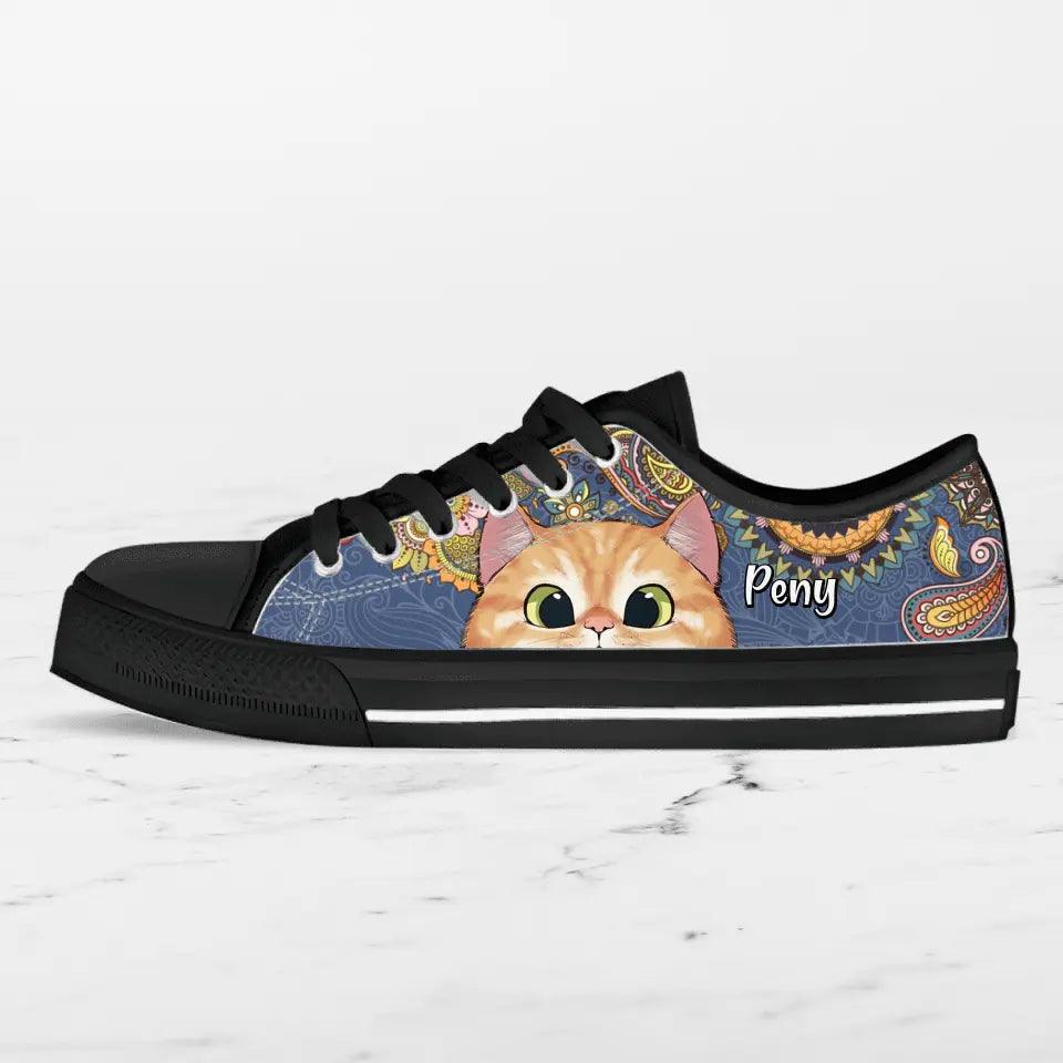 Personalized Mandala Cat Low Top Sneakers - Gift For Cat Lovers