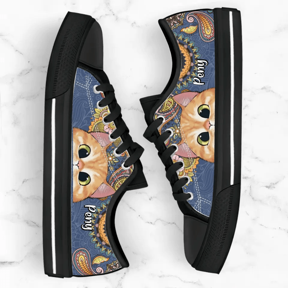 Personalized Mandala Cat Low Top Sneakers - Gift For Cat Lovers