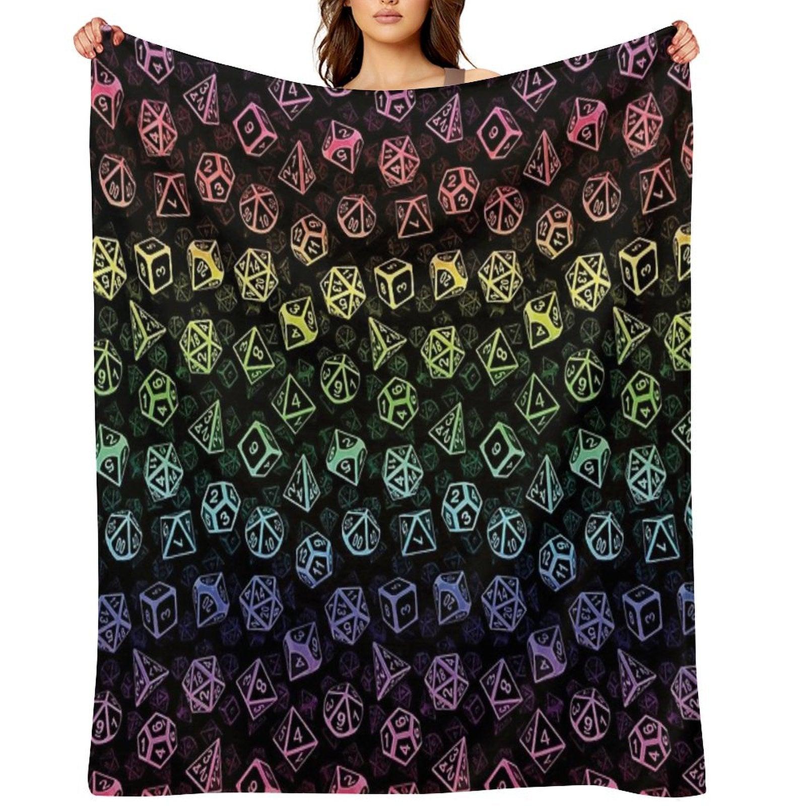 D20 Dice Set Pattern (Rainbow) Throw Blanket
