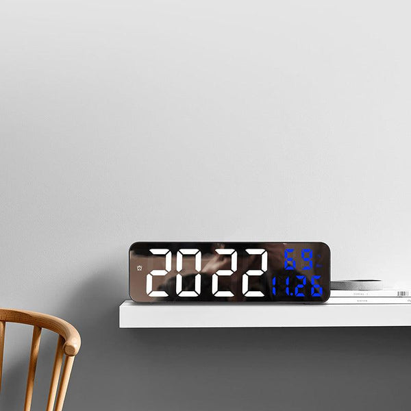 9-Inch Digital Wall Clock: Temp/Humid, Night Mode, Snooze, 12/24H, USB Plug-in LED Alarm Clock