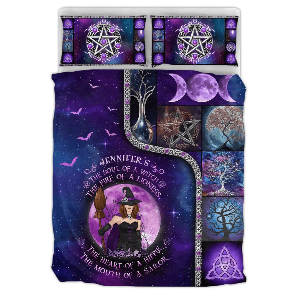 Personalized Magic Witch Purple Velvet Quilt Bed Sets - Gift Idea For Witch Lovers - The Soul Of A Witch The Fire Of A Lioness The Heart Of A Hippie The Mouth Of A Sailor