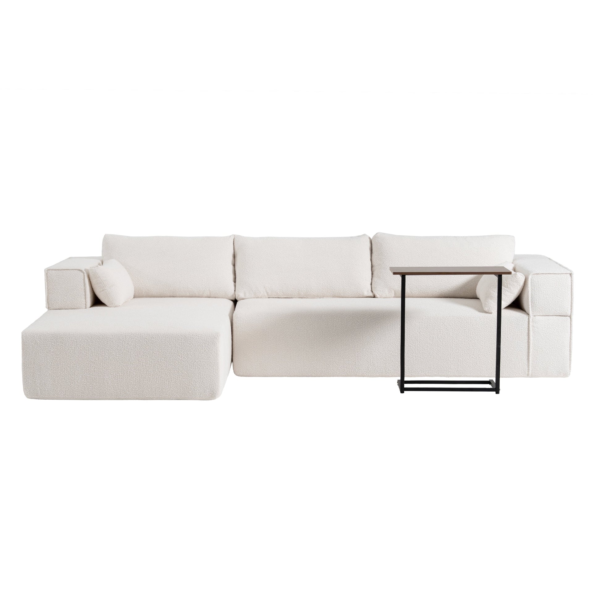 112'Modular Sectional Sofa with Free Side Table,Wide Seat,Fully Compressed,Wrinkle-resistant Boucle Fabric Couch with Chaise,Free Combination,L-Shaped Sofa for Living Room,No Assembly Required,3 Color