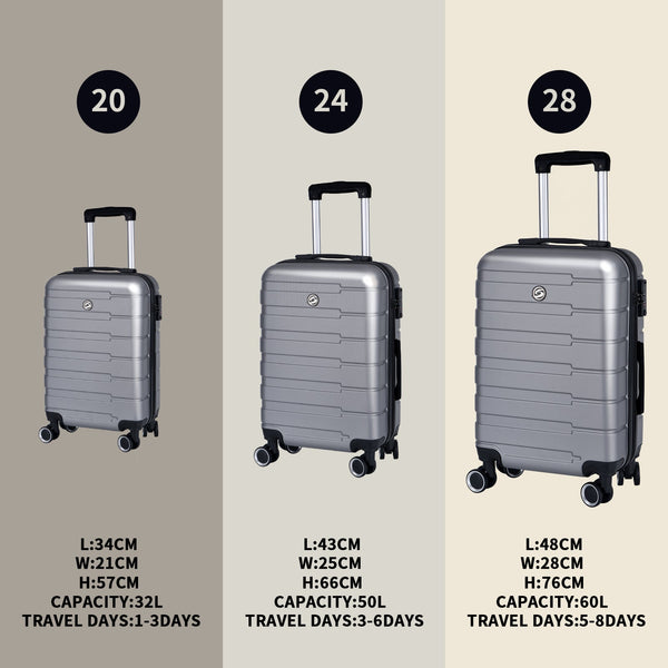 Luggage Suitcase 3 Piece Sets Hardside Carry-on luggage with Spinner Wheels 20