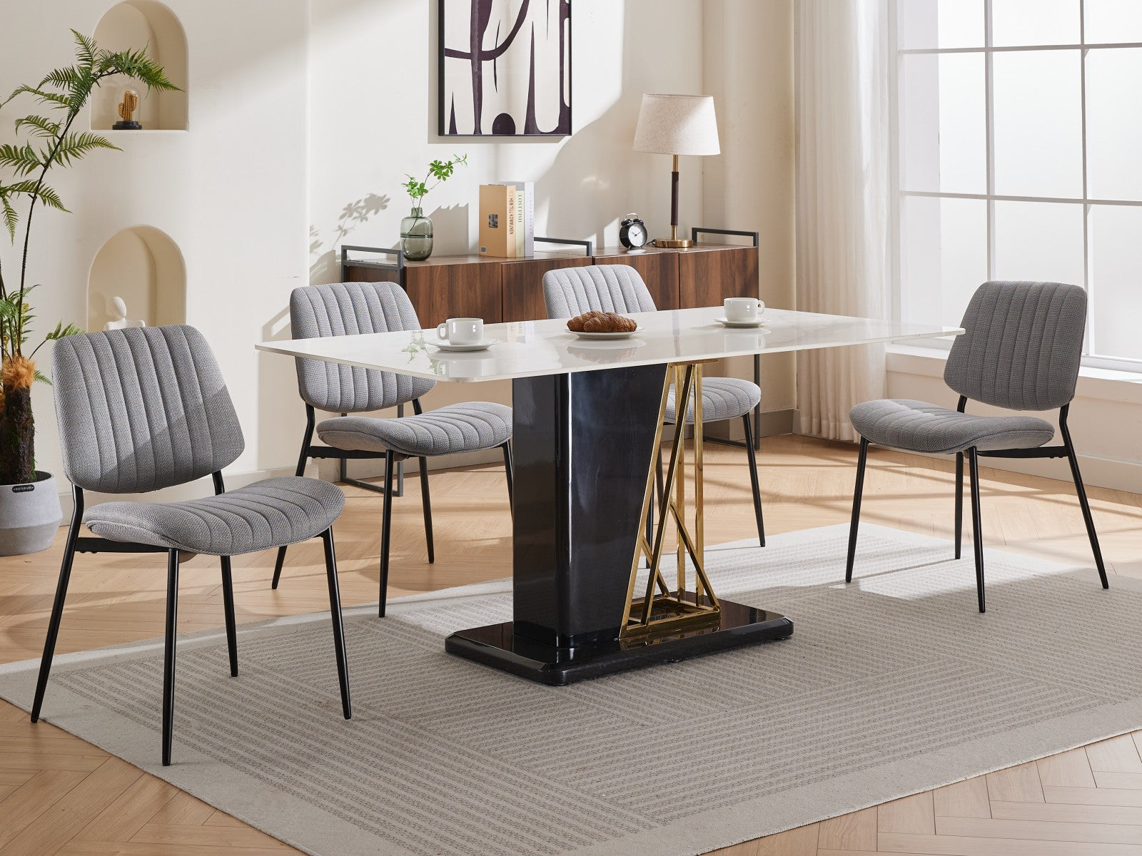 2-piece retro linen chair set with curved wooden backrest, cushioned seat, adjustable metal legs, (gray linen)