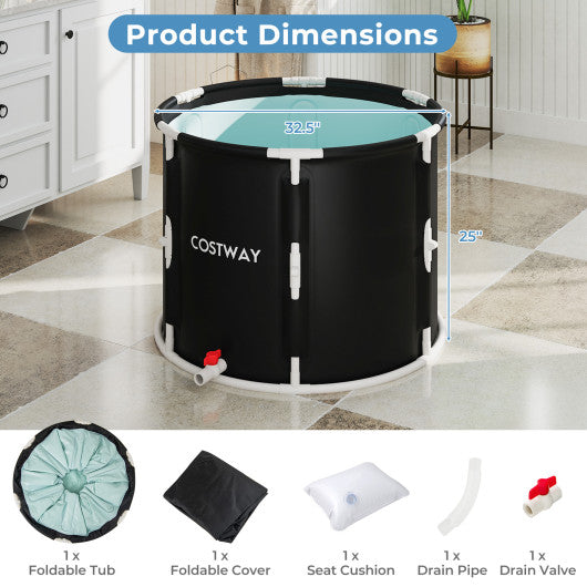 66 Gal Foldable Ice Bath Tub with Lid for Adult