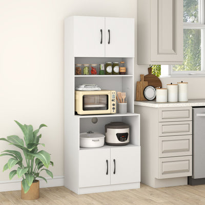 66 Inch Kitchen Pantry Cabinet with Charging Station and Adjustable Shelves for Dining Room-White