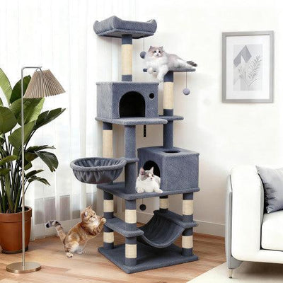 66 Inch Tall Cat Tree Multi-Level Cat Tower with 2 Condos Sisal Scratching Posts-Dark Gray