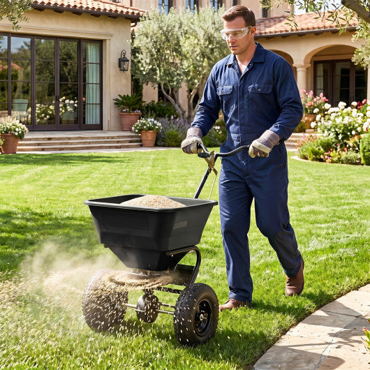 66 LBS Walk-Behind Broadcast Spreader with 13 Inch All-Terrain Tires-Black