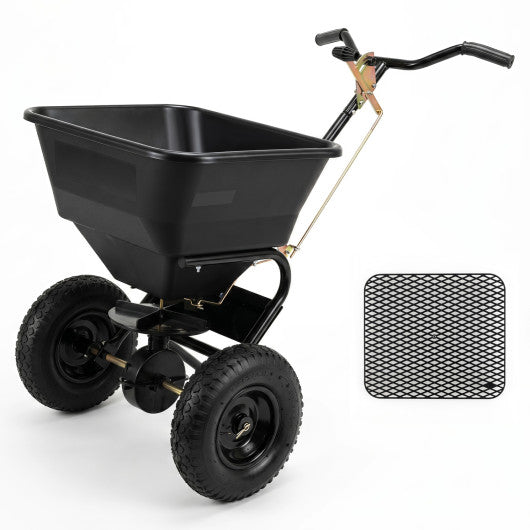 66 LBS Walk-Behind Broadcast Spreader with 13 Inch All-Terrain Tires-Black