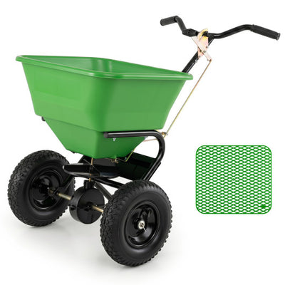 66 LBS Walk-Behind Broadcast Spreader with 13 Inch All-Terrain Tires-Green