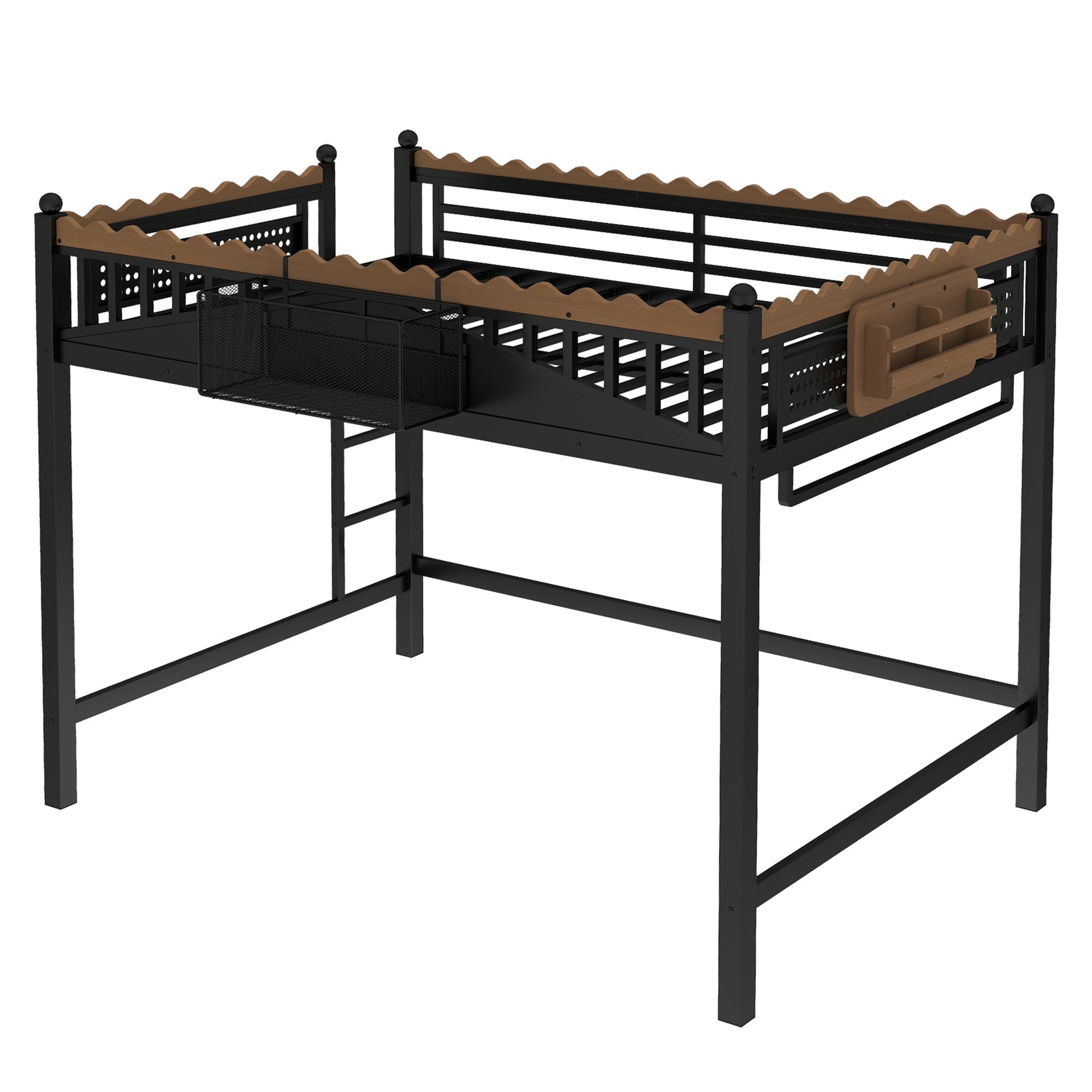 Full Size Loft Bed with Storage Shelves