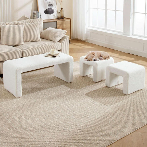 White 40Inch Lux Velvet Plus Nesting Ottoman End Bench