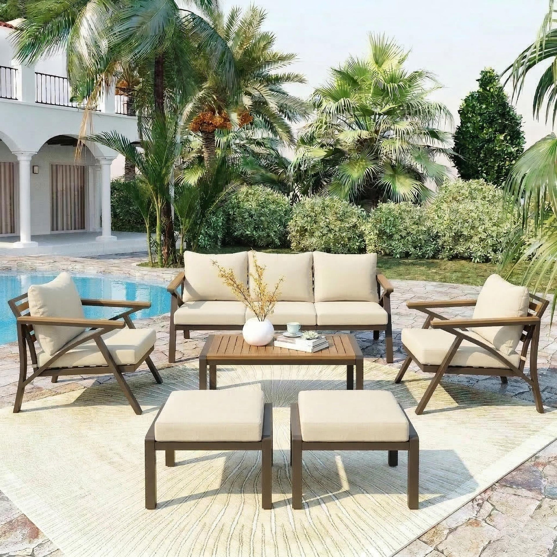 6-Piece Acacia Wood Outdoor Patio Conversation Set with Coffee Table