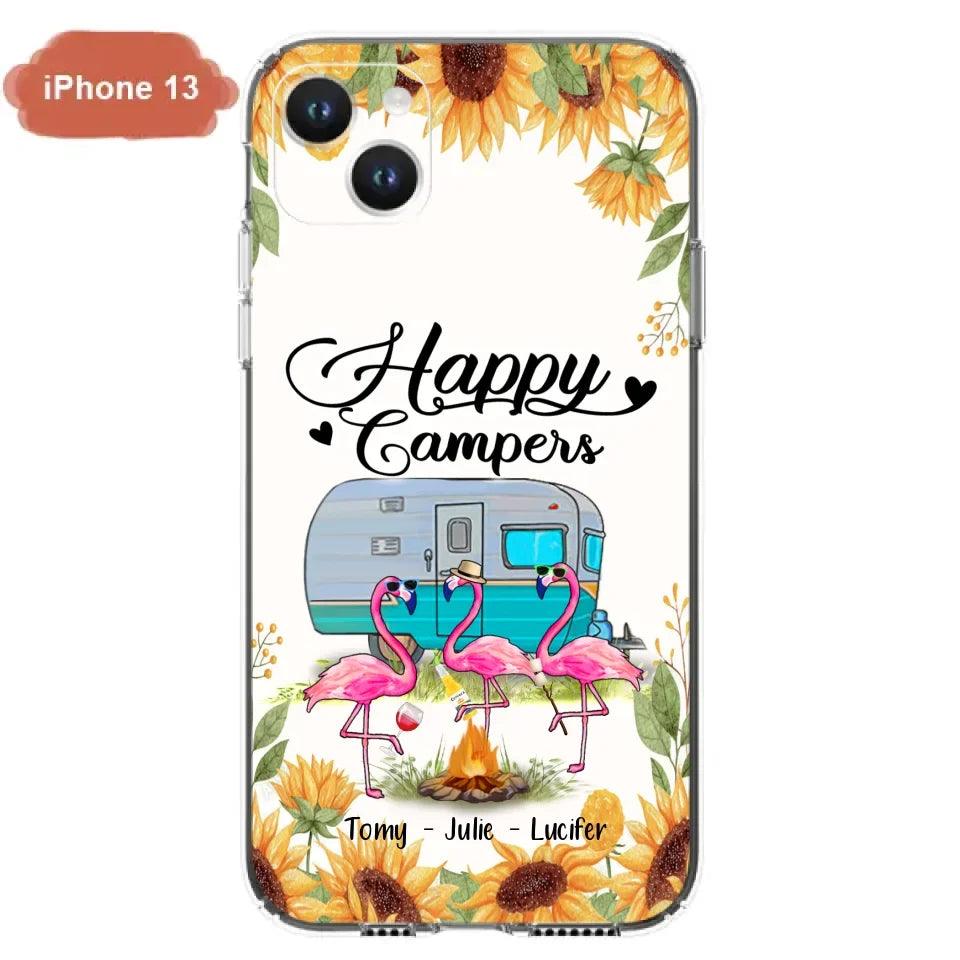 Custom Personalized Camping Flamingo Phone Case - Happy Campers - For iPhone And Samsung Phone Case - JLDWNZ