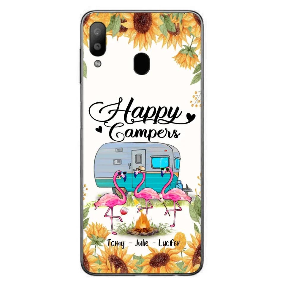 Custom Personalized Camping Flamingo Phone Case - Happy Campers - For iPhone And Samsung Phone Case - JLDWNZ