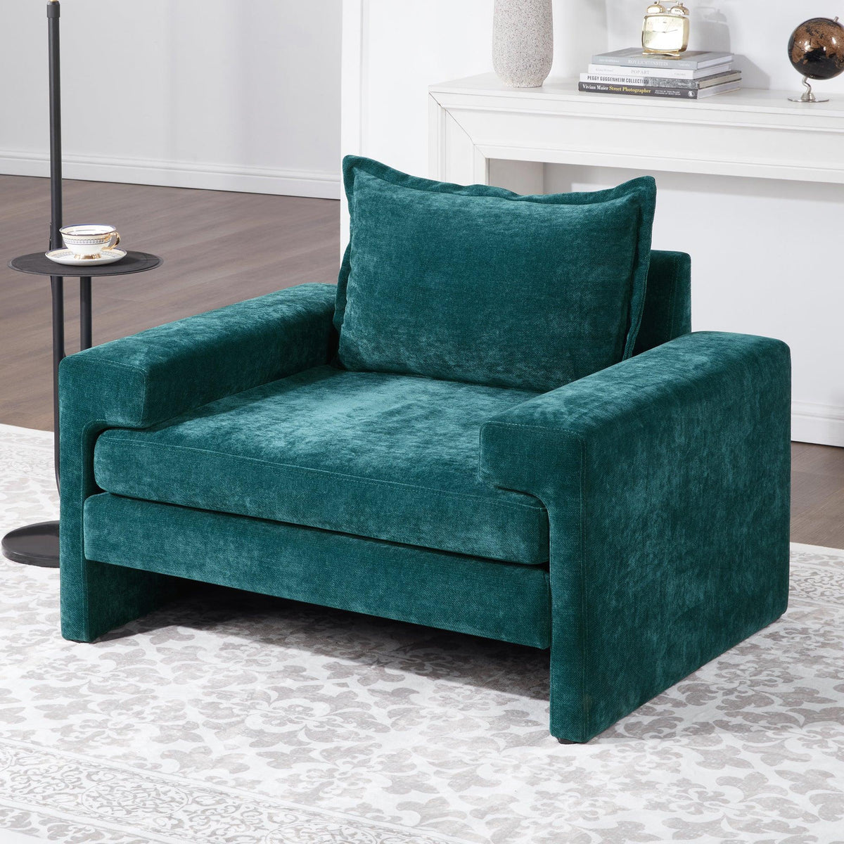 Oversized Green Chenille Accent Chair with Deep Seat & Plush Cushions