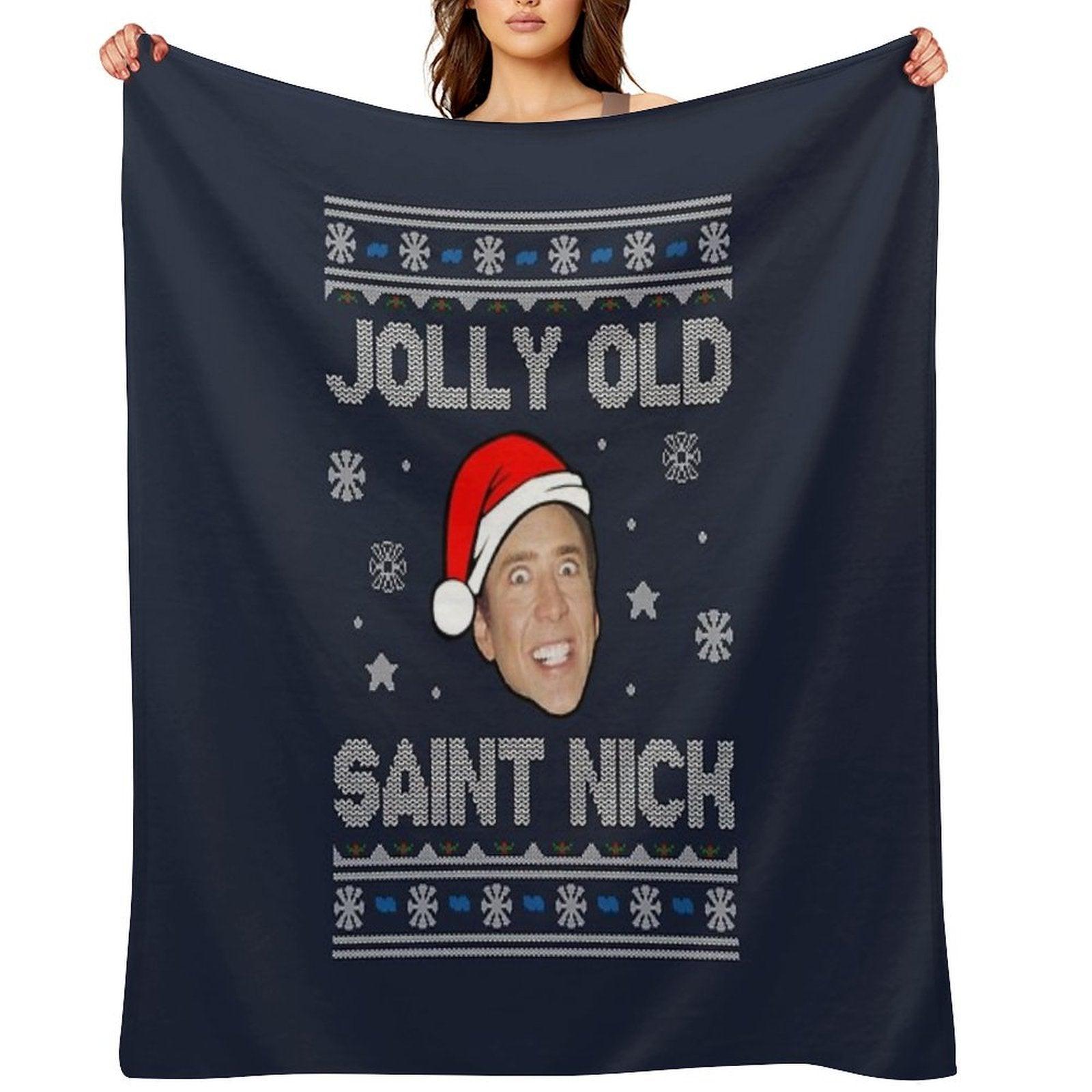 Jolly Old Saint Nick Nicolas Cage Christmas Throw Blanket