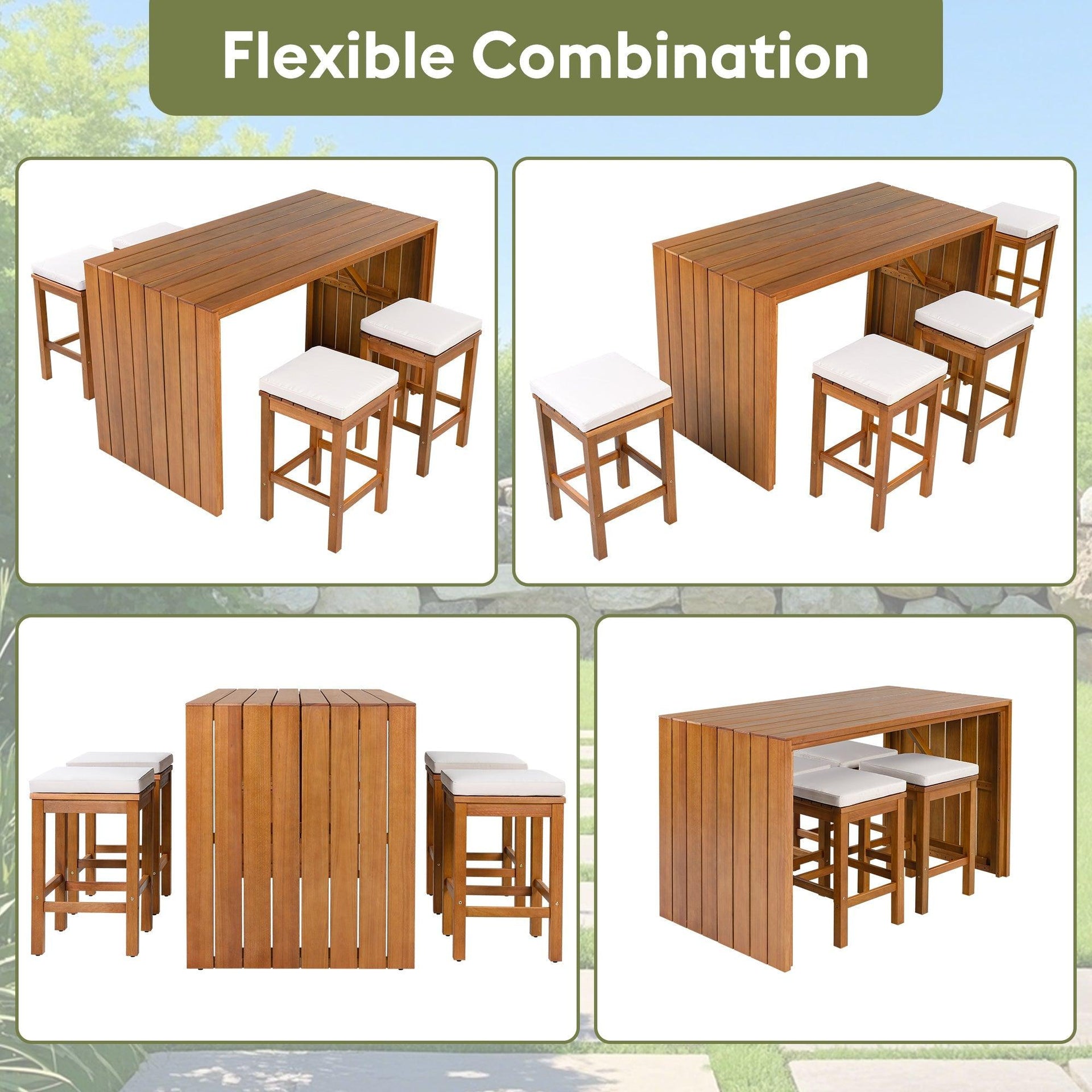 5 Piece Acacia Wood Outdoor Bar Set